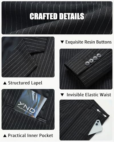 YND Men's 3 Piece Suit Set with Tie, 2 Button Slim Fit Solid Blazer Jacket Vest Pants, Business Wedding Party Suits for Men - Image 5