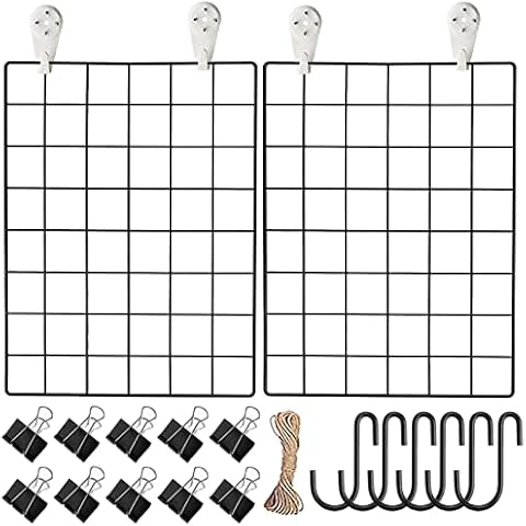 Hrjiore Schwarz Wandgitter (40x30cm), 2Pack Fotowand Gitter Upgrade Deko Gitter,Multifunktionale Gitterwand .DIY Dekoration,Pinnwand Küche,Wandgitter für Deko - Büro - Küche - Zimmer usw Cover