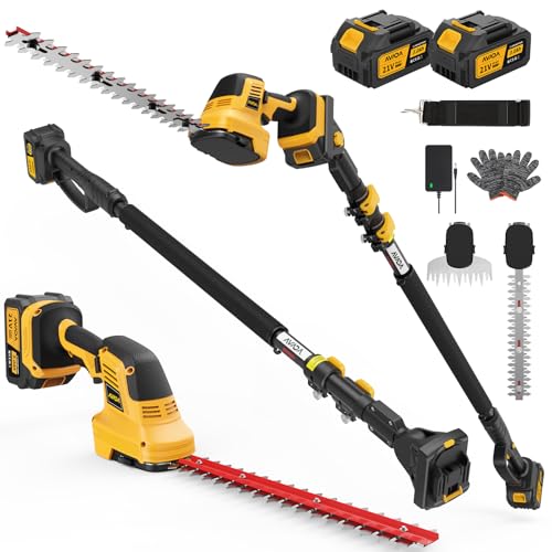 4-in-1 Pole Hedge Trimmer Cordless - Electric Hedge Trimmer & Grass Shear with 2x3.0Ah Batteries,180° Adjustable Angle, 16 Ft Reach, Lightweight, Hedge Trimmers Cordless with Battery, for Garden/Yard