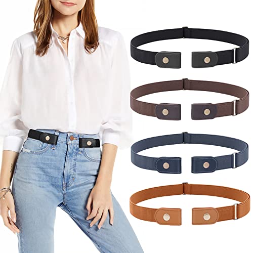 Image of 4 Pieces No Buckle Elastic Stretch Belts for Men Women, Comfortable Buckle Free Invisible Belts for Jeans Pants