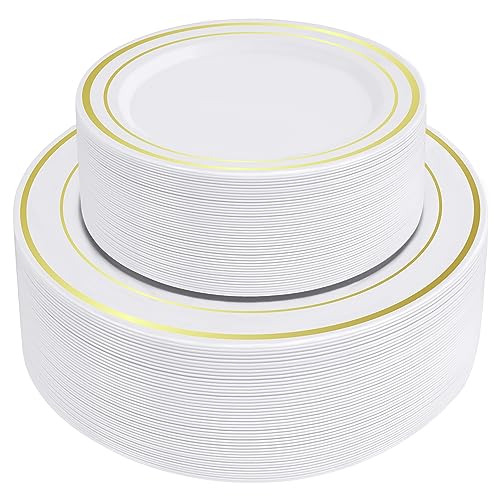 SETUP 100-Piece Gold Trim Plastic Dinnerware Set – 50 10.25 SETUP 100-Piece Gold Trim Plastic Dinnerware Set – 50 10.25