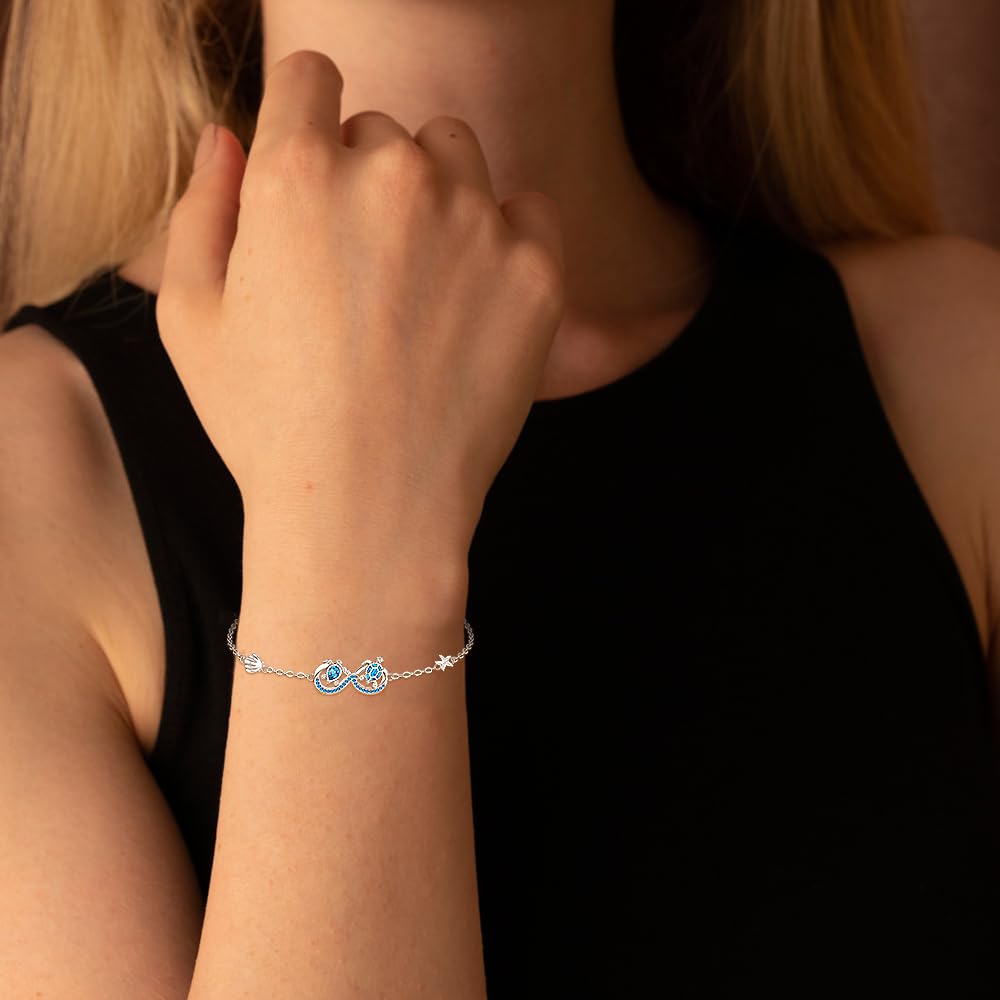 Pulsera de tortuga para mujer, plata de ley, ópalo azul, océano, tortuga marina, dijes de playa, infinito, joyería de tortuga, regalos
