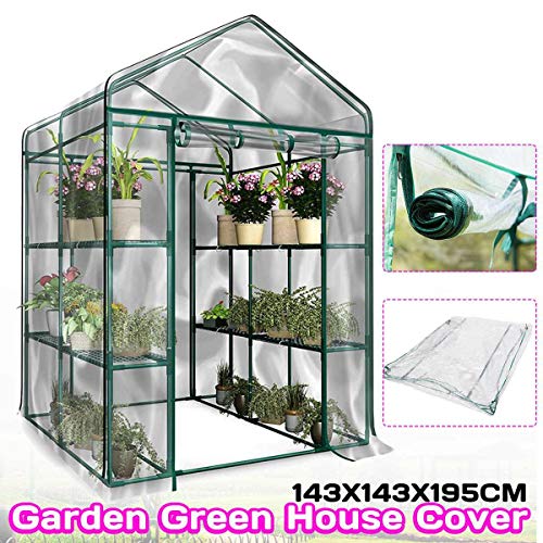 QWERTOUY 3-Tier Portable Greenhouse 6 Shelves PVC Cover Garden Cover Plants Flower House Waterproof Corrosion-resistant 143X143X195cm