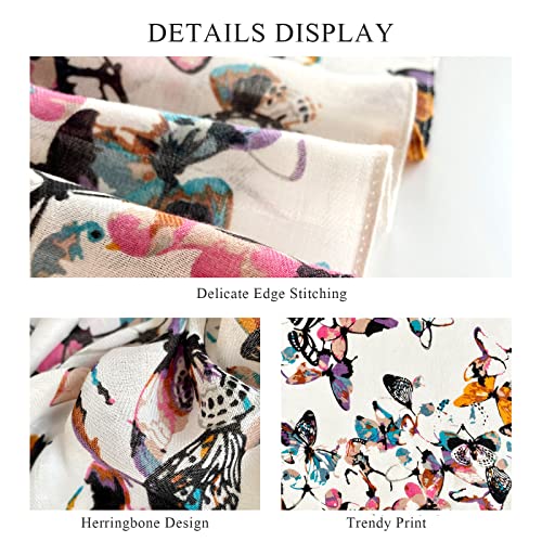 Herringbone Scarf Women Butterfly Flower Printed Cotton Long Scarves Lightweight Stole Sunscreen Shawls All Season4