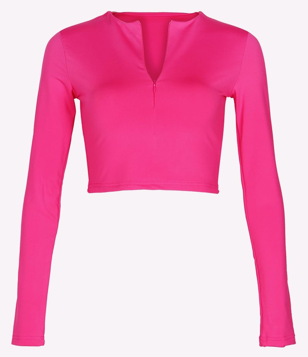 Artfish Women's Long Sleeve Quarter Zip Crop Tops Fleece Lined V Neck Fitted Sexy Cropped Shirts - Image 2