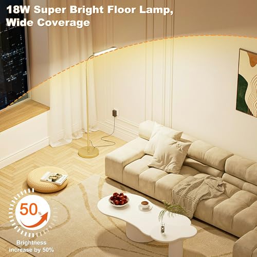 Image of Yikuneng Dimmable LED Floor Lamp, Super Bright Reading Lamps Floor Standing lamp with Remote & Touch Control, Stepless Dimming & 2700K-6500K Color Temperature, for Living Room Bedroom Office, Gold