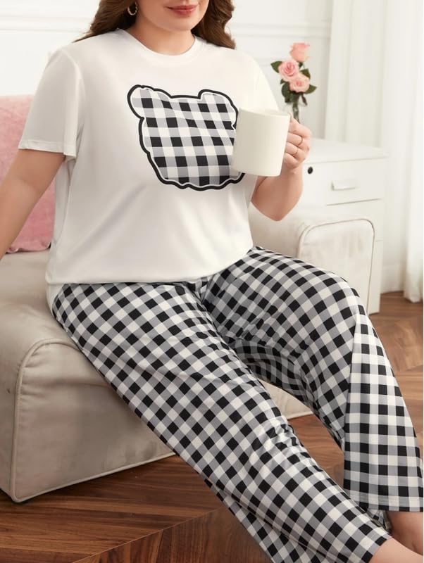 Image of KSHS Printed Round Neck Short Sleeve Nightsuit Set | Pajama Set | Casual Night Dress for Women