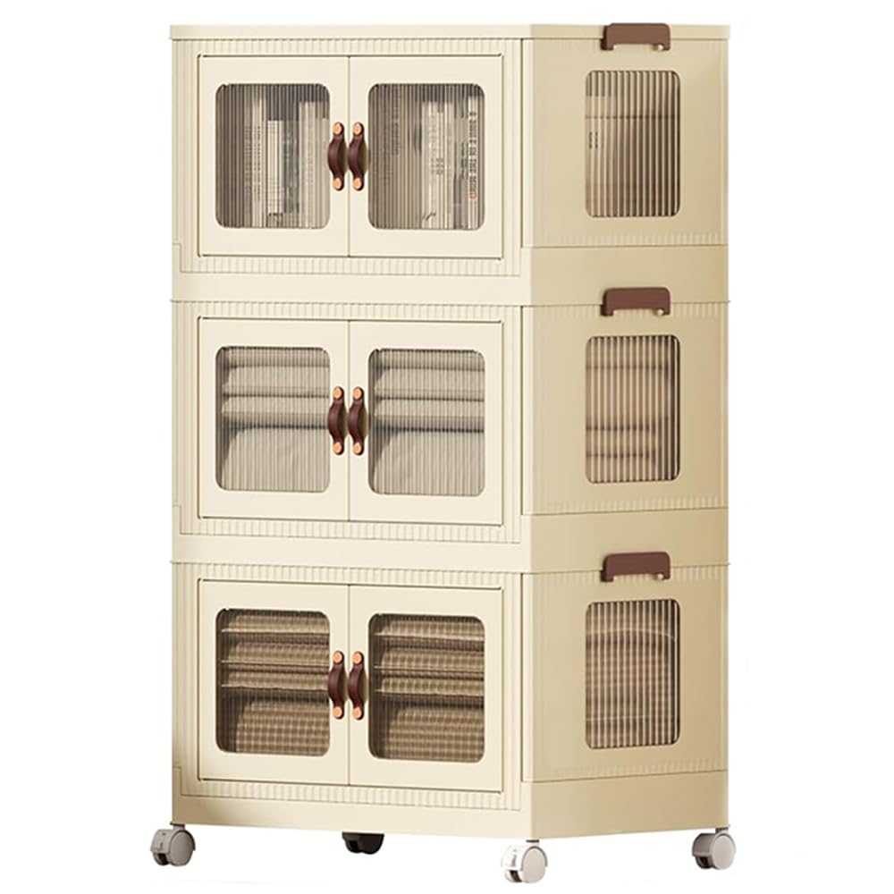 NeoStyle Foldable Storage Bins with Lids and Double Doors,Large Plastic Storage Box,Dual Open Storage Organizer with Wheels for Home,Toys,Clothing, Snacks(Large,3 Layer)