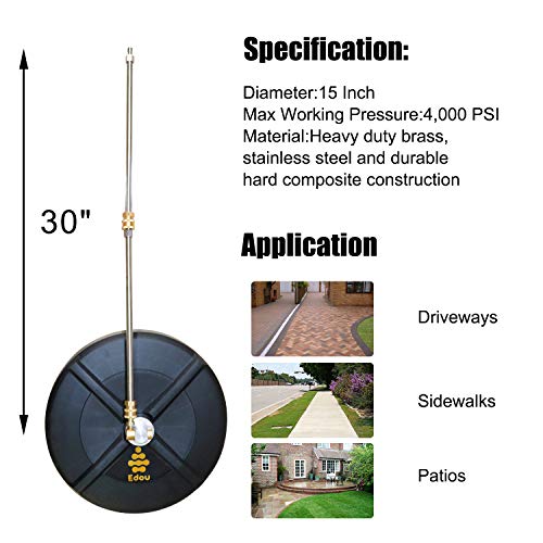 EDOU 15-Inch Pressure Washer Surface Cleaner with 2 Pressure Washer Extension Wand Attachment, 4000 PSI