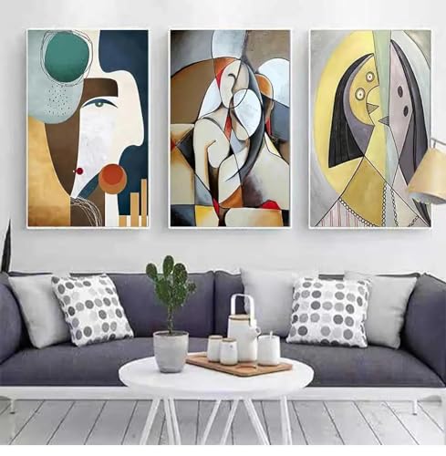 Peinture femme de rêve Picasso triptyque abstrait salon 30x45cm