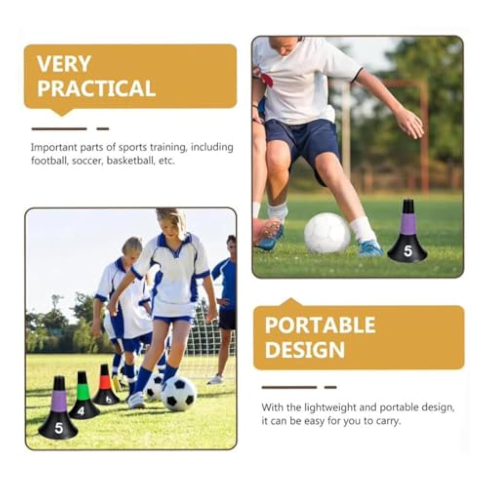 10x Football Training Cones, Mixed Colors