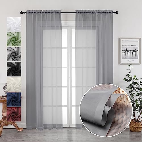 Image of OVZME 2 Panels Sheer Charcoal Grey Curtains 72 Inches Length Window Treatment for Kitchen, Elegant Airy Transparent Curtain Draperies Rod Pocket for Kids Living Room, Each 42 Width 72 Length