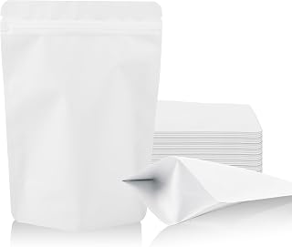 100 Pack Stand up Bags, Resealable Bags, Smell Proof Bags for Sealing Storage, Scratch Resistant Hand Storage Bags. (White, 6.3×9.4 inch)
