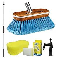 STAR BRITE Premium Combo-Griff mit 20,3 cm mittelgroßer Faser-Holz-Blockbürste mit Stoßstange + Bonusartikel Hakenbefestigung + Bootsabstreifer + riesiger Schwamm, Aluminium