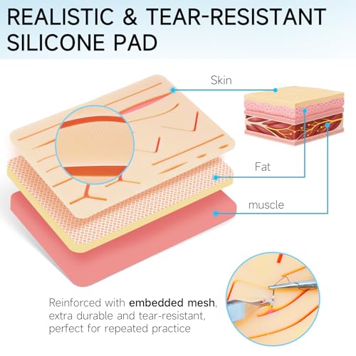 Image of Suture Practice Kit for Medical Students - Suturing Kit Suture Pad with Pre-Cut Wounds, Suturing Threads & Tools, Wound Closure Stitches Training Kit, Educational Use Only
