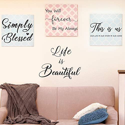 GULIGULI4 Set -Simply Blessed-This is Us-You Will Forever Be My Always-Life is Beautiful-Lovely&Warm Inspirational Quotes Wall Decals Vinyl Wall Stickers for Bedroom Living Room Home Decor