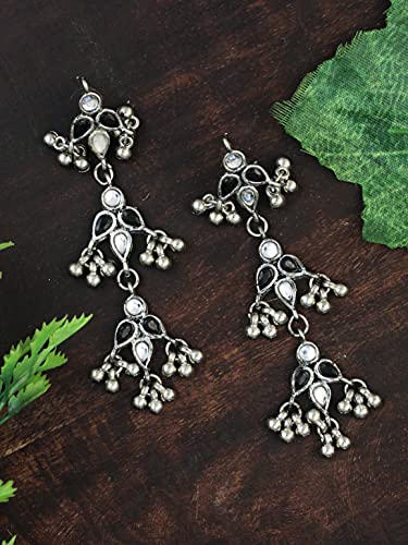 Image of Karatcart Black Beads Long Drop Earrings For womens