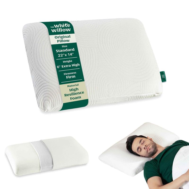 The White Willow Hard Pillow for Neck & Shoulder Pain Relief-Hard Memory Foam-Cervical Pillow for Sleeping-Orthopedic Pillow for Back & Side Sleepers-Extra Firm- Extra Thick Standard Size-6″ H-White