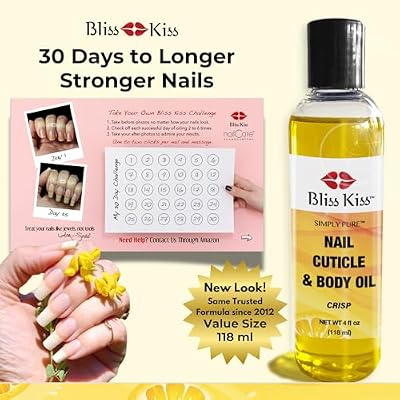 Bliss Kiss Simply Pure Body Oil, Hydrating Nail & Cuticle Oil | 4 oz Crisp Lemon Sugar Scent | Strengthens Nails, Softens Cuticles, Fast-Absorbing Jojoba Oil for Dry Skin, Hands, Feet, Elbows, Body