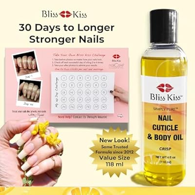 Bliss Kiss Simply Pure Body Oil, Hydrating Nail & Cuticle Oil | 4 oz Crisp Lemon Sugar Scent | Strengthens Nails, Softens Cuticles, Fast-Absorbing Jojoba Oil for Dry Skin, Hands, Feet, Elbows, Body