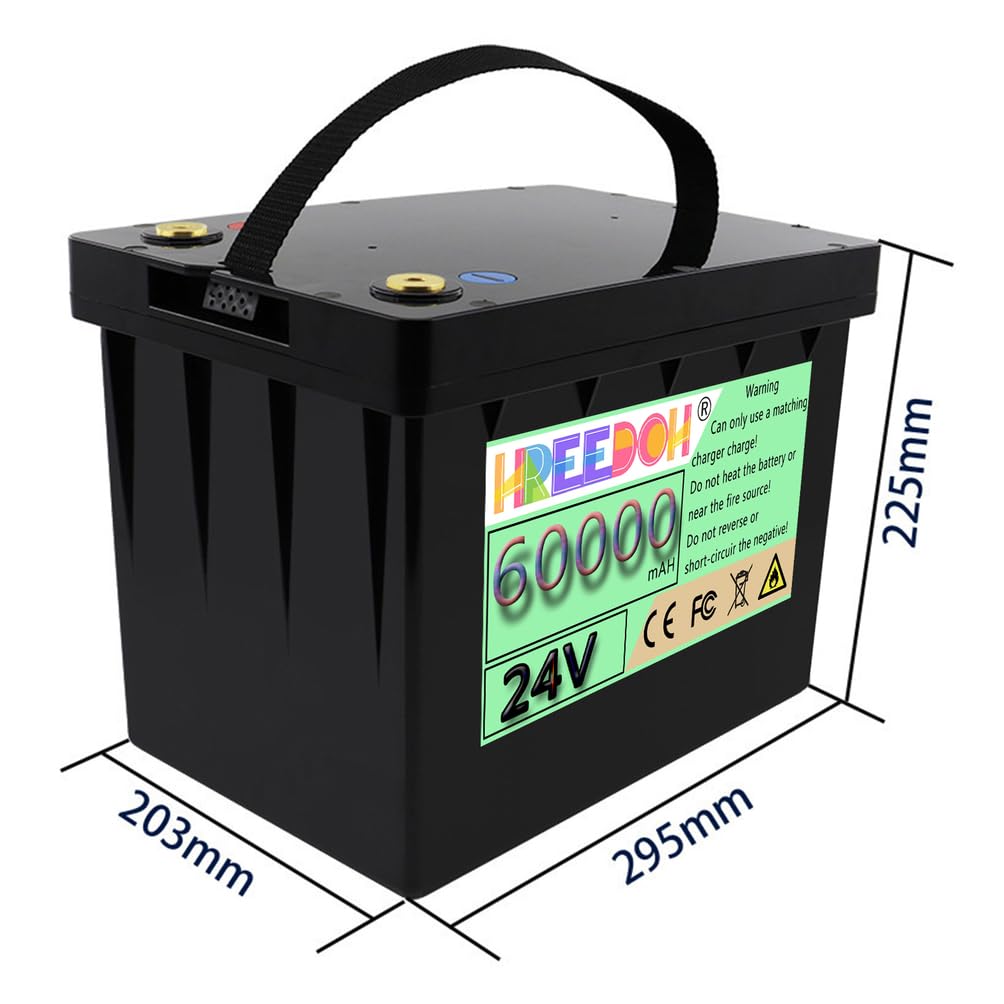Batteria LiFePO4 24V 60Ah, Batteria di Ricambio al Litio Ferro fosfato | Batteria di accumulo di energia da 24 V 60 Ah, involucro in ABS, con maniglia.