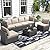 5 Piece Outdoor Patio Furniture Set with Coffee Table, Rattan Deck Conversation Sofa Set, All-Weather Sectional Rattan Sofa with Glass Top Coffee Table, Poolside, Garden, Porch, Grey + Earthy Gray