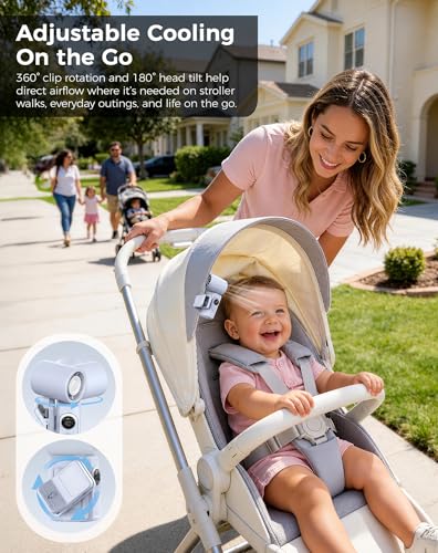 Image of Hotsales Clip-On Portable Fan for Strollers, Handheld Turbo Fan for Travel | Small But Mighty Mini Fan, Detachable 360 Rotating Clip, LED Display, Rechargeable, Summer Outings, Gifts For Women And Men