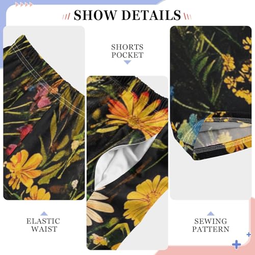 Boys' Pants Colorful Boho Wildflower Pastel Long Bottoms Jogger Pants Elastic Waist Trousers with Pockets S-XL4