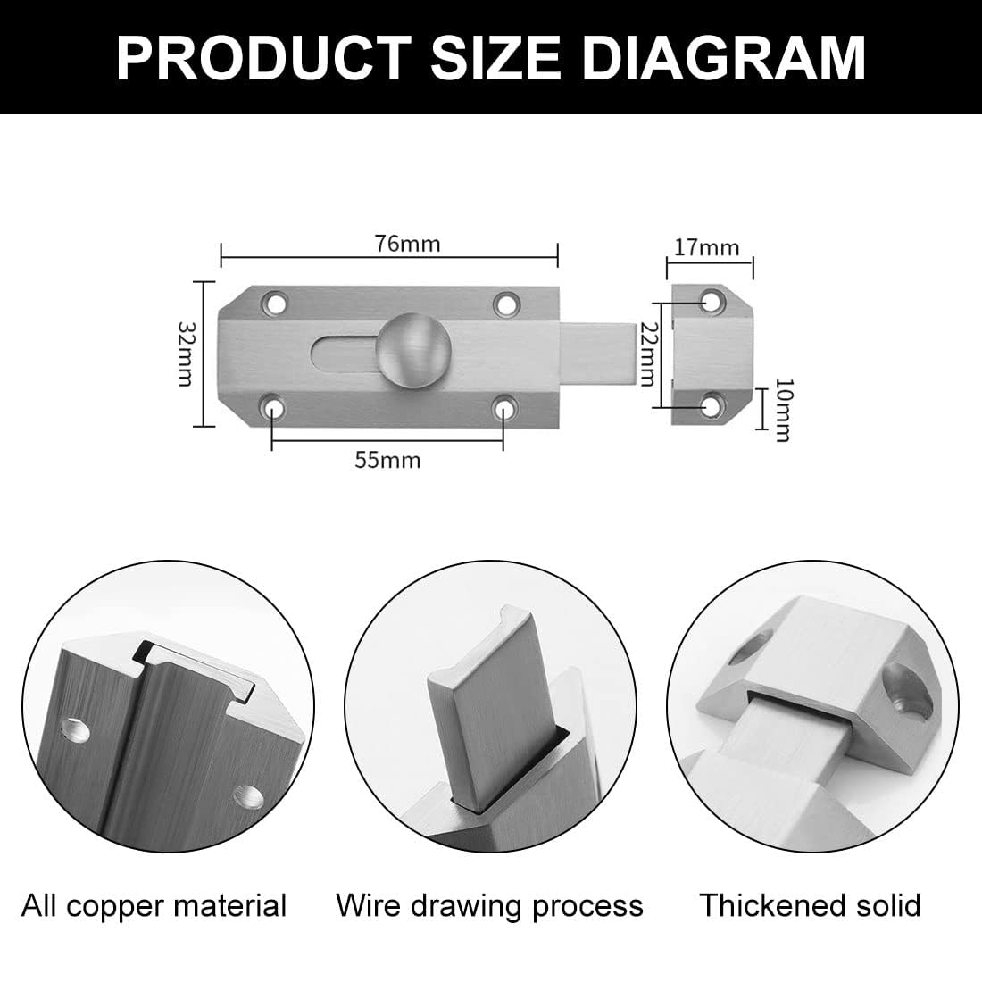 VICTAC 3 inch Heavy Duty Small Pure Brass Door Zen Baby Latch