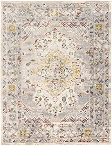 BoutiqueRugs Ivory Medallion Traditional 8x10 Large Area Rug Taupe Charcoal