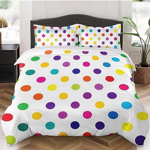 Duvet Cover Twin Size, Retro Polka Dot Kids Bedding Set with Zipper Closure for Kids and Adults, Inspired Candy Fun Comforter Cover with Pillow Sham for Bedroom Bed Decor