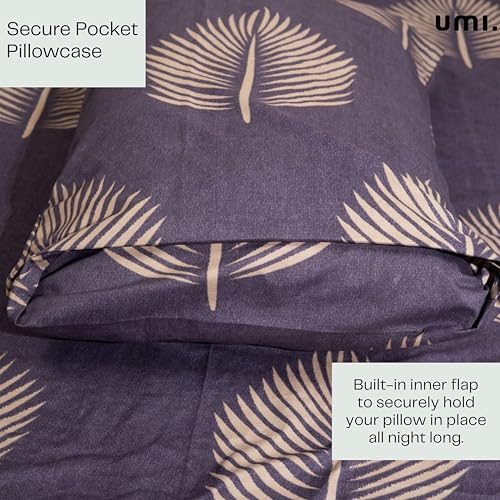 Image of Amazon Brand - Umi Cotton Fitted Bedsheet, Queen Size 78x60 Inches, Elastic Fit Bed Sheet, 10 Inch Deep Pocket, Soft Breathable Bedding, Durable Easy Care, with Pillow Cover-Mist Palm