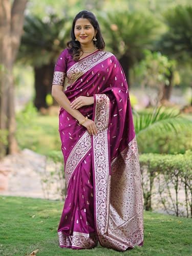 Image of SGF11 Women's Kanjivaram Pure Soft Silk Saree For Women Pure Golden Zari With Blouse Piece