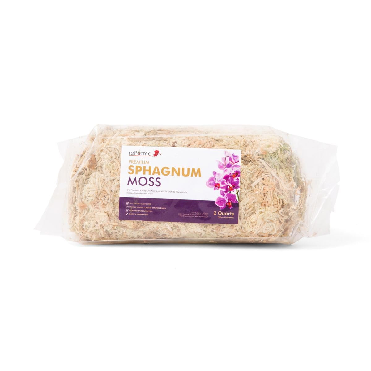 rePotme Premium Organic Sphagnum Moss, Orchid Moss - 2 Quarts (When Hydrated)