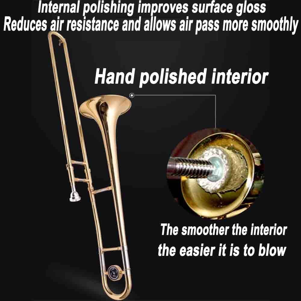 Trombón tenor para estudiantes principiantes con boquilla y bolsa de transporte, ligero, agarre ergonómico para mayor comodidad, sonido auténtico, duradero para el aprendizaje