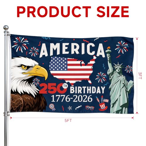 250th Anniversary American Flag - 3x5 Ft Double Sided 3 Layers Patriotic Flags - 1776-2026 Freedom Flag for Independence Day Celebration,Heavy Duty Patriotic Decor