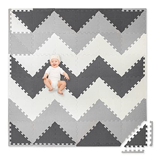Image of Play Platoon Non-Toxic Extra-Thick 96 Piece Triangle Play Mat - Comfortable 6x6ft Cushiony Foam Floor Puzzle Exercise Mat for Kids & Toddlers - Gray & Cream