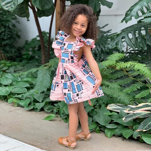 1 to 6Y Girls African Traditional Style Dress Toddler Kids Fly Sleeve Ruffle Backless Ankara Boho Casual Dress2
