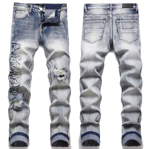 Men's Slim Straight Zipper Frayed Jeans Fashion Biker Jean with Zip Decoration Washed Classic Regular Fit Flex Jean2