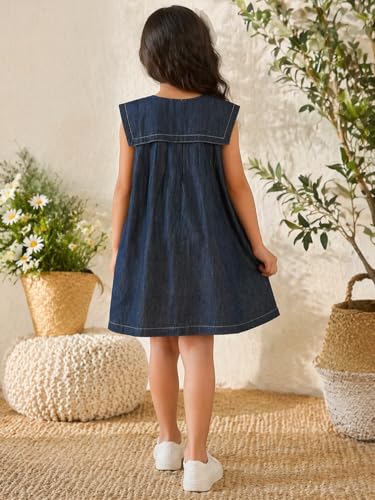 Image of superminis Girls Denim Solid Color Half Sleeves Dress with Embroidered Pocket (1 Dress)