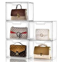 Purse Organizer for Closet,Clear Acrylic Display Case for Handbag Organizer, Purse Storage Box with Magnetic Door, Plastic Storage Bins for Book, Collectibles, Cosmetic (5 Pack)