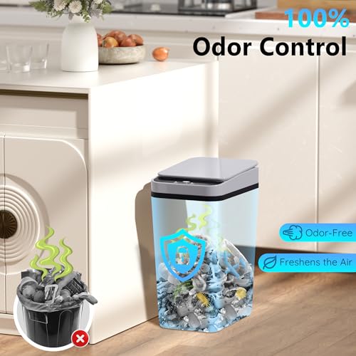 Image of Bathroom Small Trash Can with Lid, Automatic Garbage Can, 2.6 Gallon | 3 Pack Touchless Slim Waterproof Motion Sensor Smart Trash Bin for Bedroom, Office, Living Room-White /Black /Grey