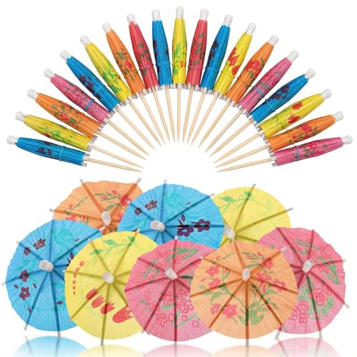 50 Stück Cocktailschirmchen Cocktail Zubehör Cocktail Schirmchen Wiederverwendbar Eis Dekoration Hawaiianische Mini Papierschirm Cocktailbar Deko für Partys Sommerfest Tropische Getränke Fruchtdeckel