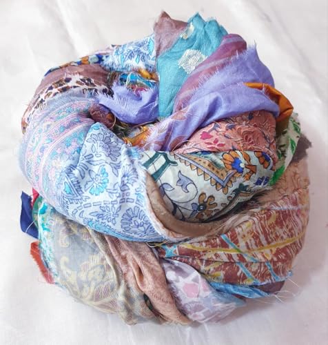 Image of 42 Yards Unstitched Sari Silk Yarn Ribbon Tassels SKEINS Muted Dull Shades Journal Scrapbook Craft Project Decor DLLNG