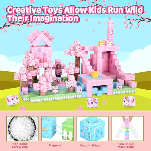 YIHANG 100STÜCK Magnetblöcke, Magnetische Bausteine Prinzessin Spielzeug für Mädchen, Kleinkind Geburtstag Ostern Geschenke, Rosa Schloss & Pincess Fliesen STIELBAU Spielzeug für Kinder Mädchen 3+