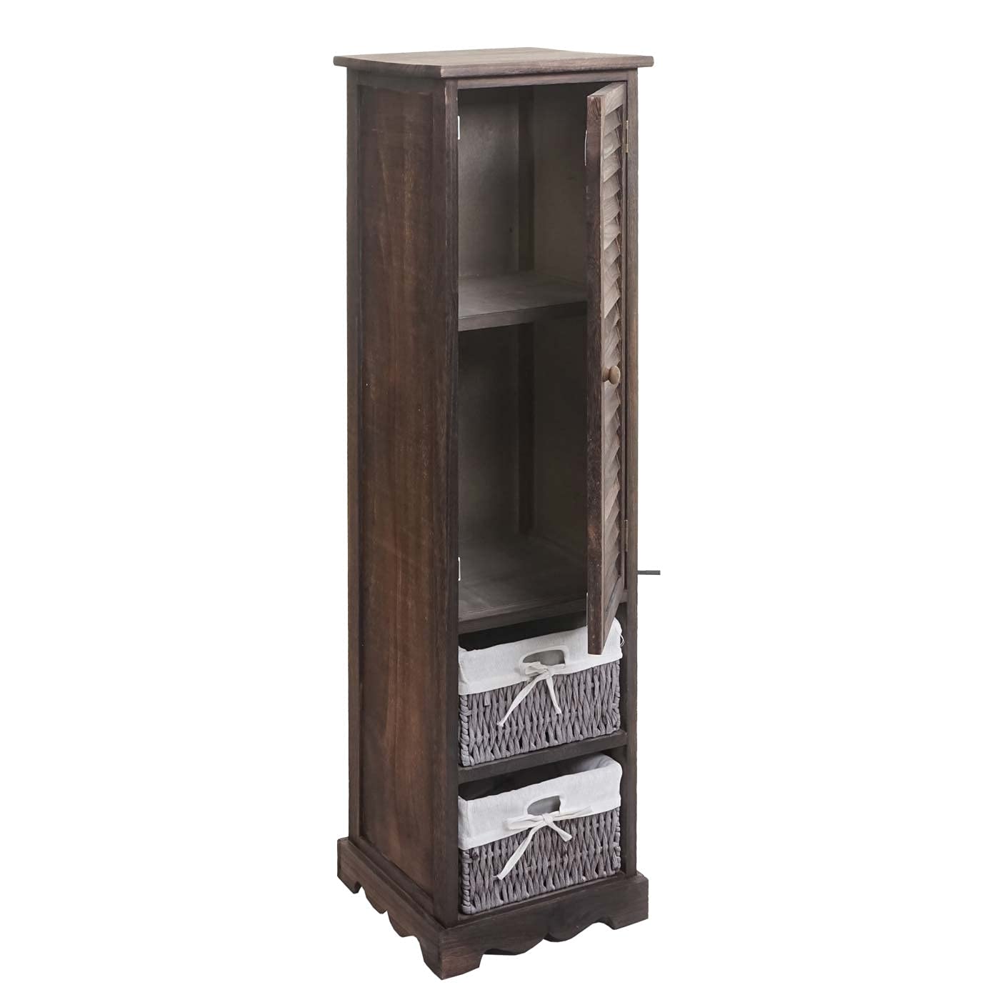 Mendler Badezimmerset HWC-H20AM, Badmöbel-Set Hochschrank Waschbeckenunterschrank Wandspiegel - Shabby braun