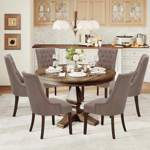 COLAMY Wingback Upholstered Dining Chairs Set of 6, Fabric Side Dining Room Chairs with Tufted Button, Living Room Chairs for Home Kitchen, Taupe