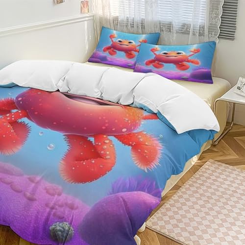 Housse couette crabe 3 pièces 220x240 cm parure lit microfibre - 3