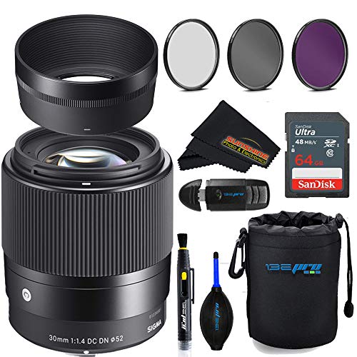 Sigma 30mm f1.4 Contemporary DC DN Lens for Sony E with Sunshine Photo Accessories Bundle - 4 Years USA Manufacturer Warranty