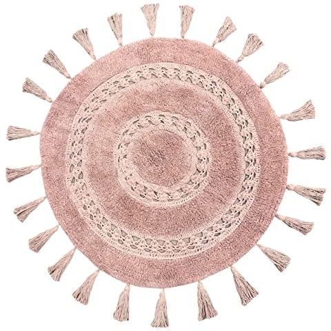 The Linen Yard Circle Tassel Bath Mat, Cotton, Blush Cover